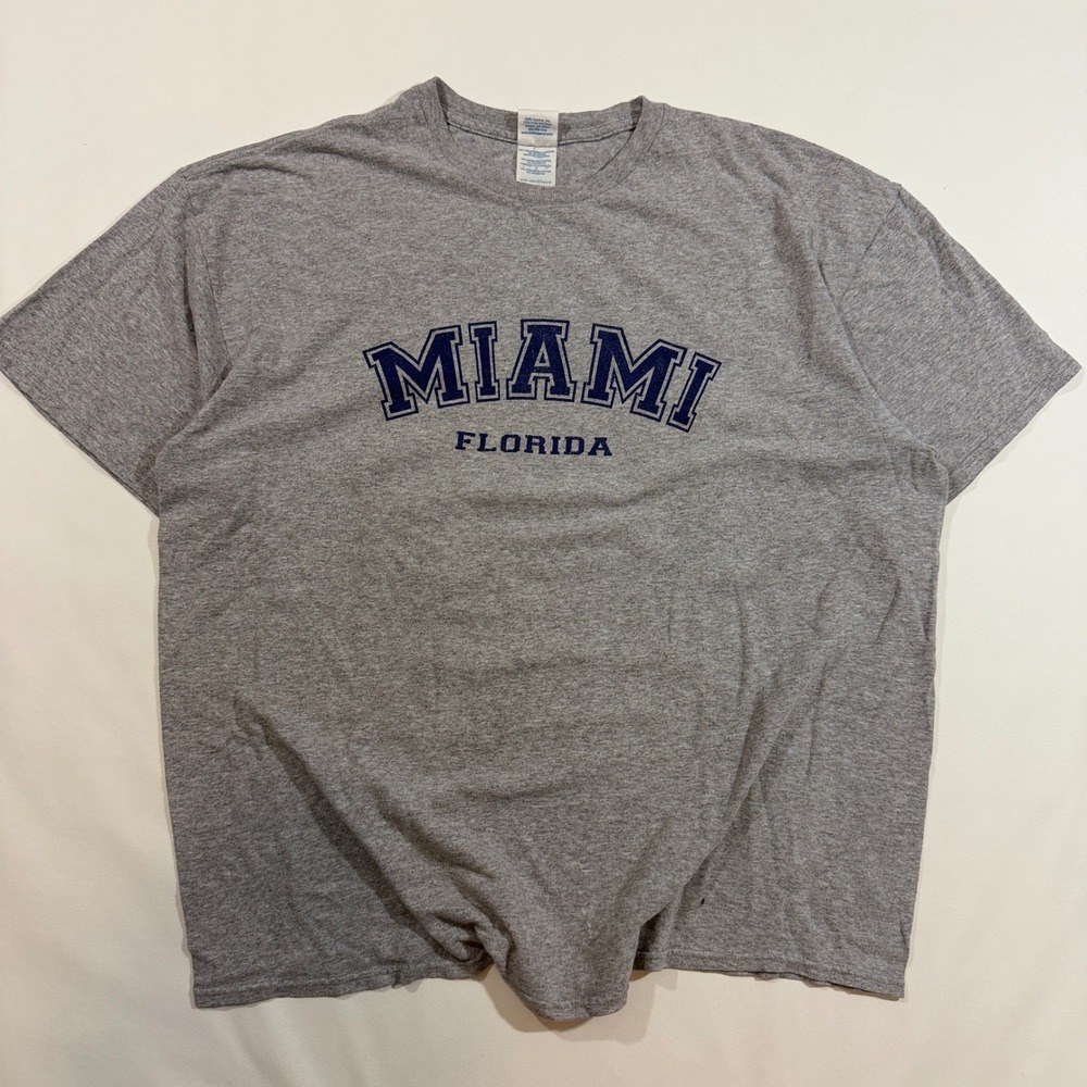 Delta Pro Weight T-Shirt Mens XL Gray Miami Florida Graphic Tee Short Sleeve